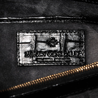 Nancy Gonzalez Glossy Crocodile Gotham Flap Clutch Black Shine 7 of 7