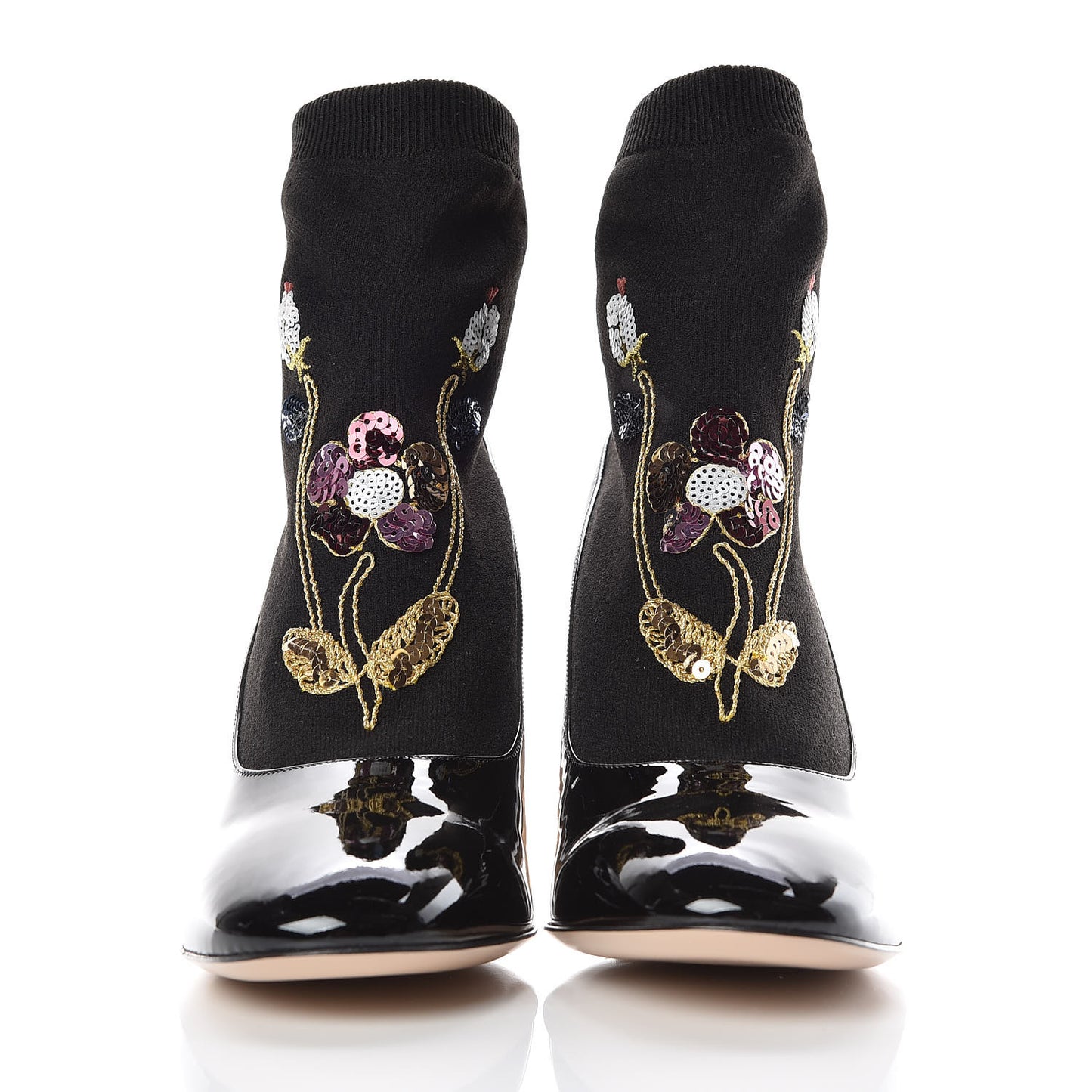Patent Calfskin Candy Sock Ankle Boots 40 Black