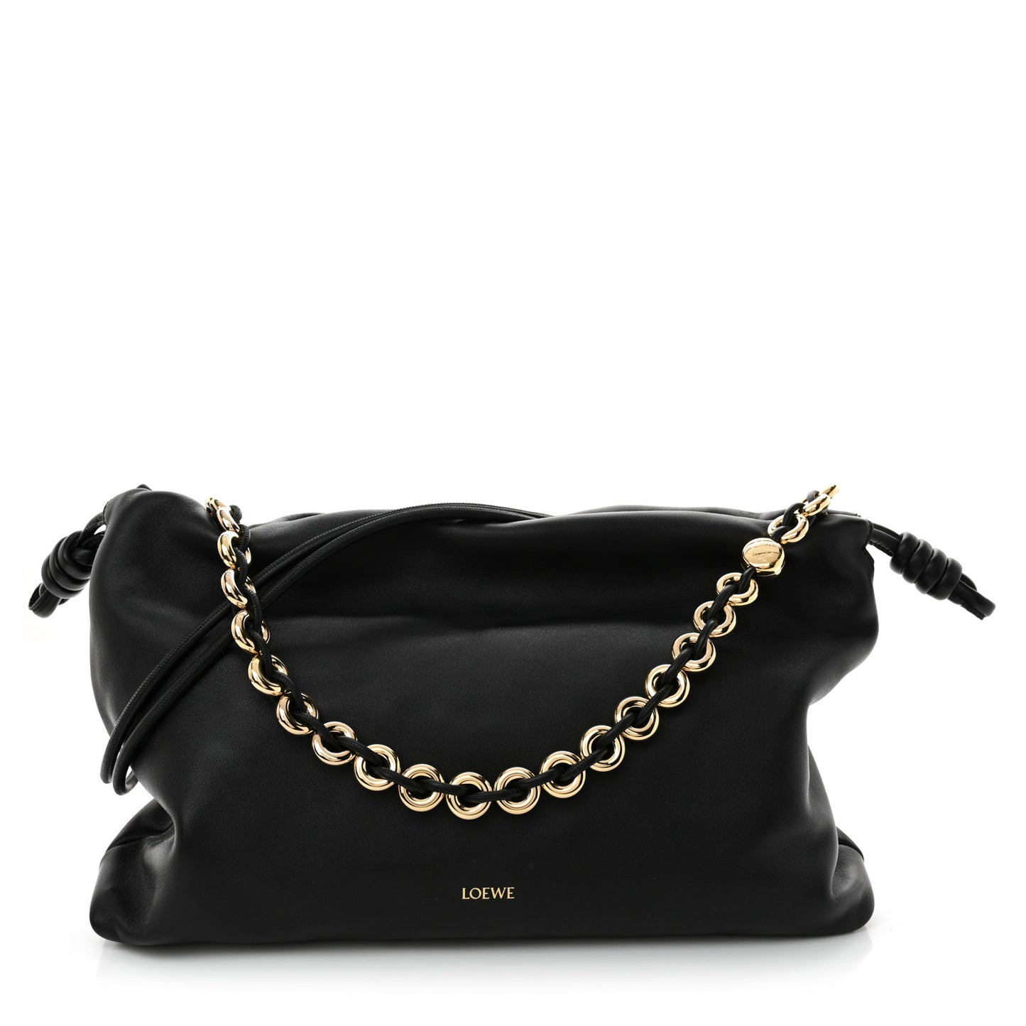 Mellow Nappa Donut Chain Large Flamenco Knot Clutch Black
