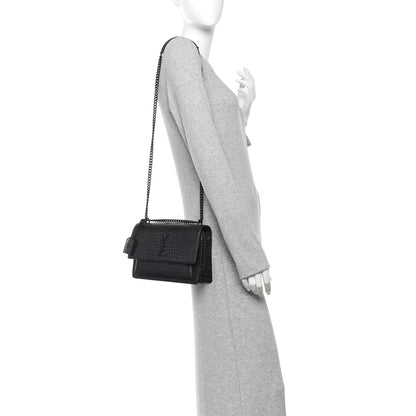 Saint Laurent Calfskin Crocodile Embossed Medium Monochrome Monogram Sunset Black 2 of 14