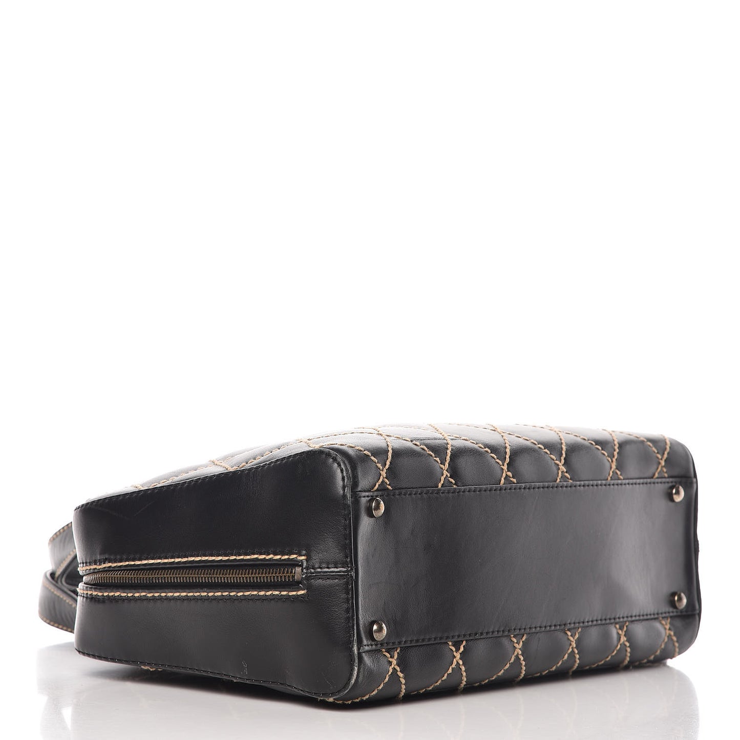 Calfskin Wild Stitch Top Handle Bag Black