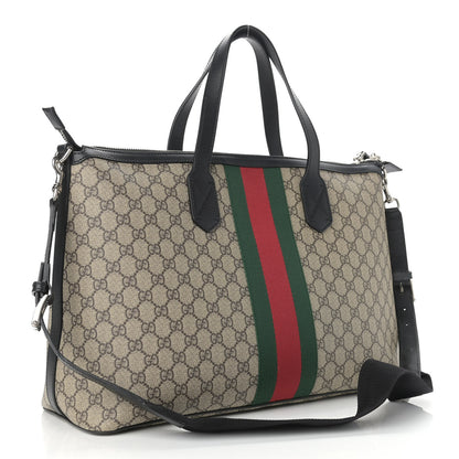 Gucci GG Supreme Monogram Web Medium Zippered Tote Beige Black 2 of 10