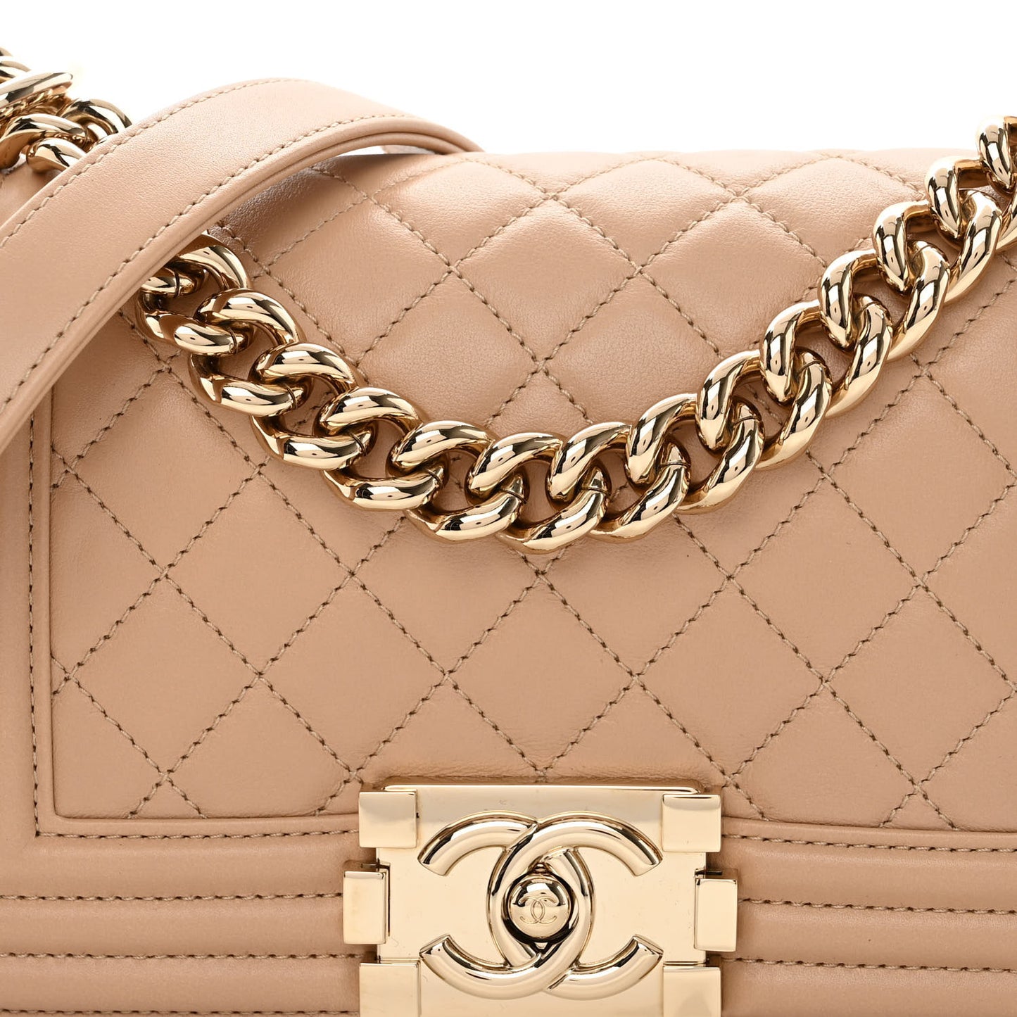 Calfskin Quilted Small Boy Flap Beige