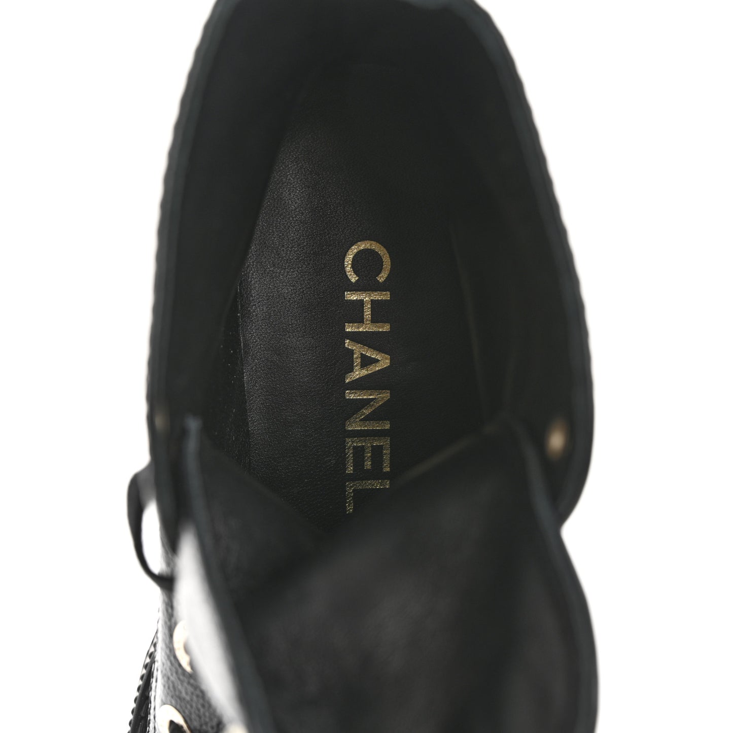 Grained Calfskin Shiny Calfskin CC Lace Up Combat Boots 37.5 Black