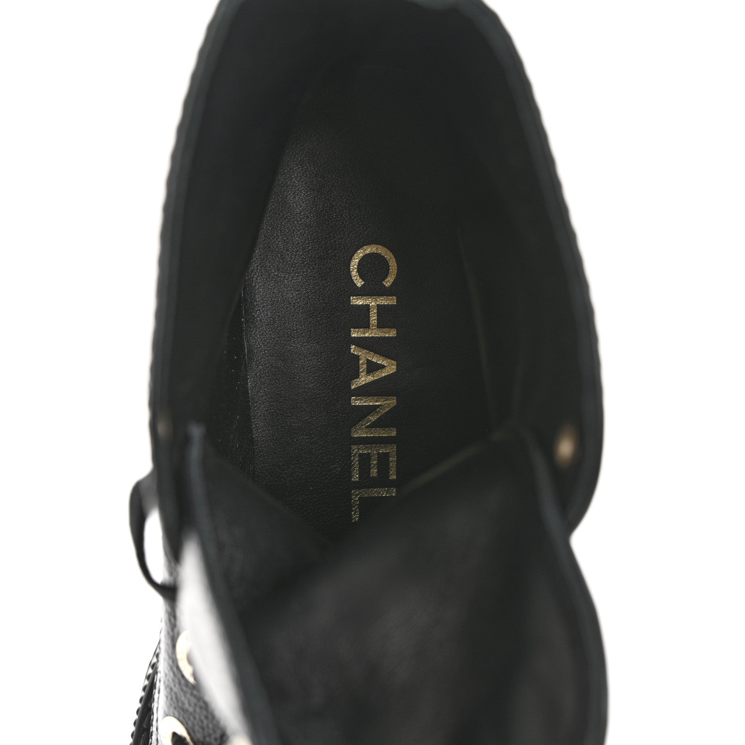 Chanel Grained Calfskin Shiny Calfskin CC Lace Up Combat Boots 37.5 Black 7 of 10