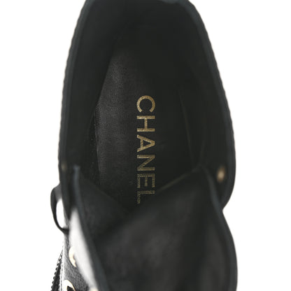 Chanel Grained Calfskin Shiny Calfskin CC Lace Up Combat Boots 37.5 Black 7 of 10
