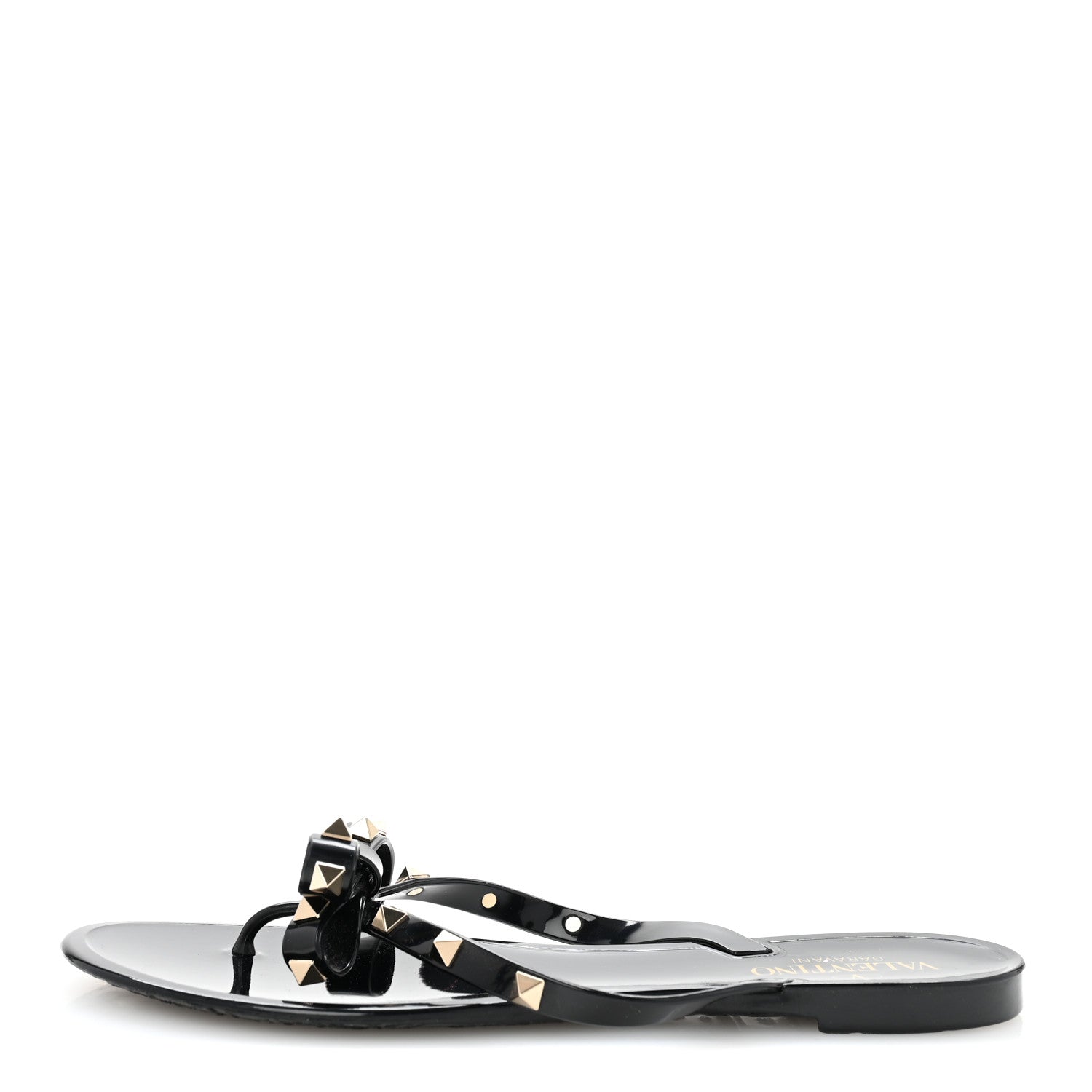 Valentino Garavani PVC Jelly Rockstud Bow Thong Sandals 39 Black 1 of 9
