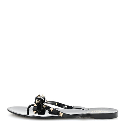Valentino Garavani PVC Jelly Rockstud Bow Thong Sandals 39 Black 1 of 9