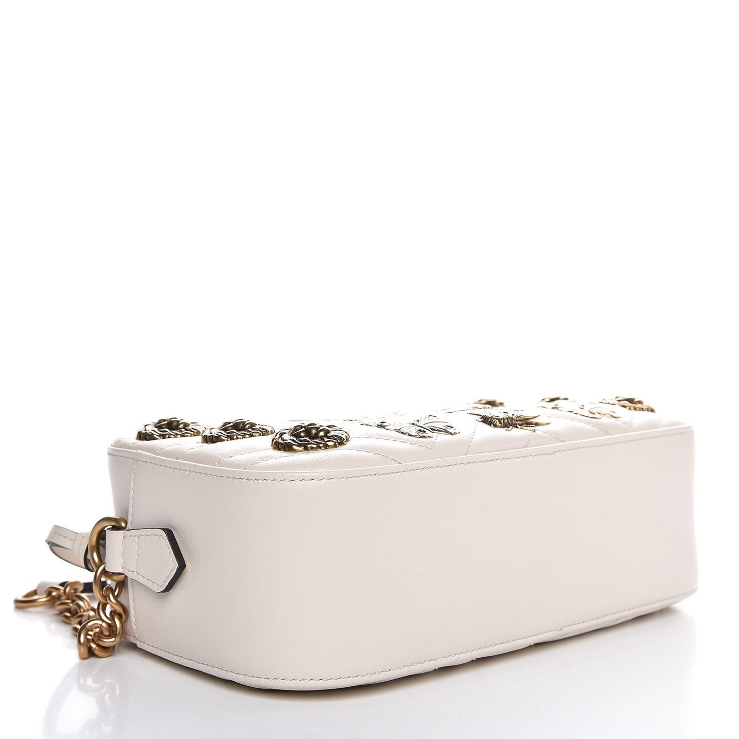Calfskin Matelasse Animal Studs Small GG Marmont Chain Shoulder Bag White