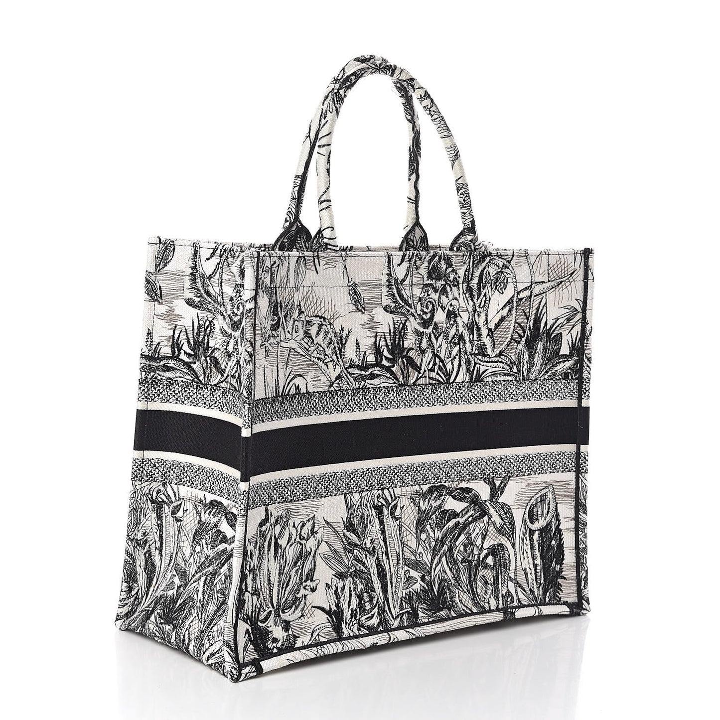 Canvas Embroidered Toile De Jouy Book Tote White Black