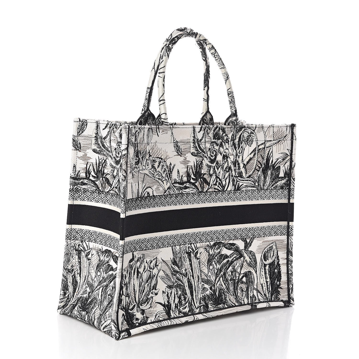 Christian Dior Canvas Embroidered Toile De Jouy Book Tote White Black 3 of 9