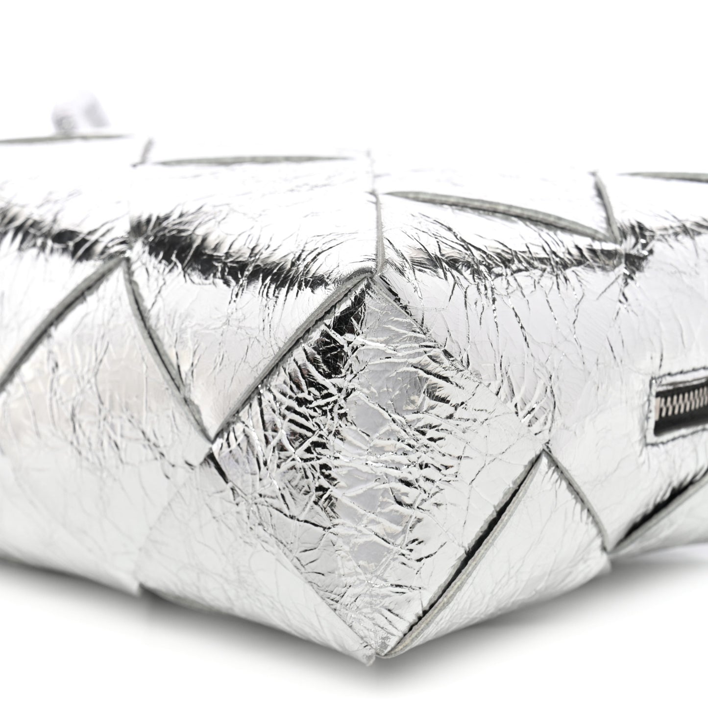 Metallic Crinkled Lambskin Maxi Intrecciato Small Cassette Camera Bag Silver