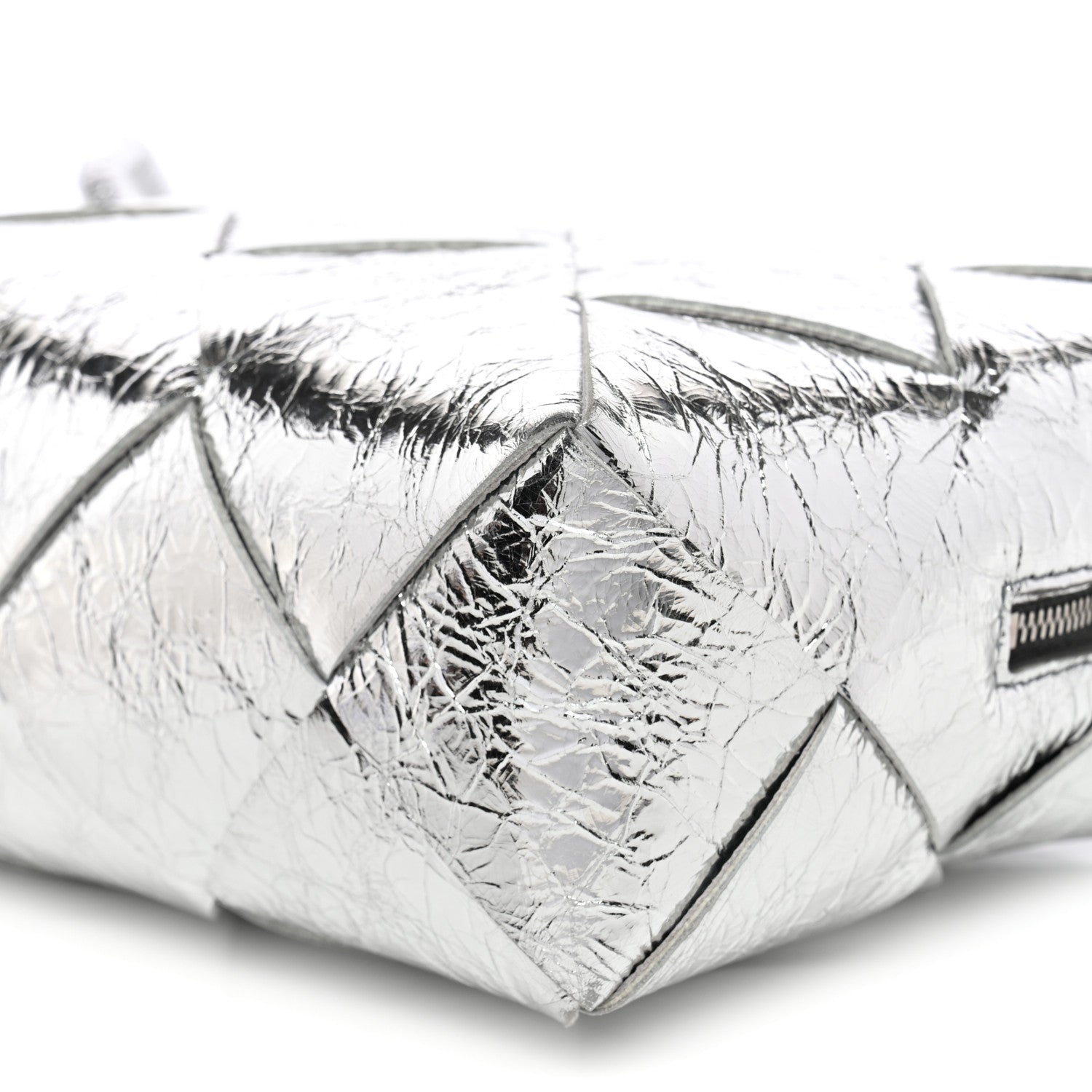 Bottega Veneta Metallic Crinkled Lambskin Maxi Intrecciato Small Cassette Camera Bag Silver 9 of 9