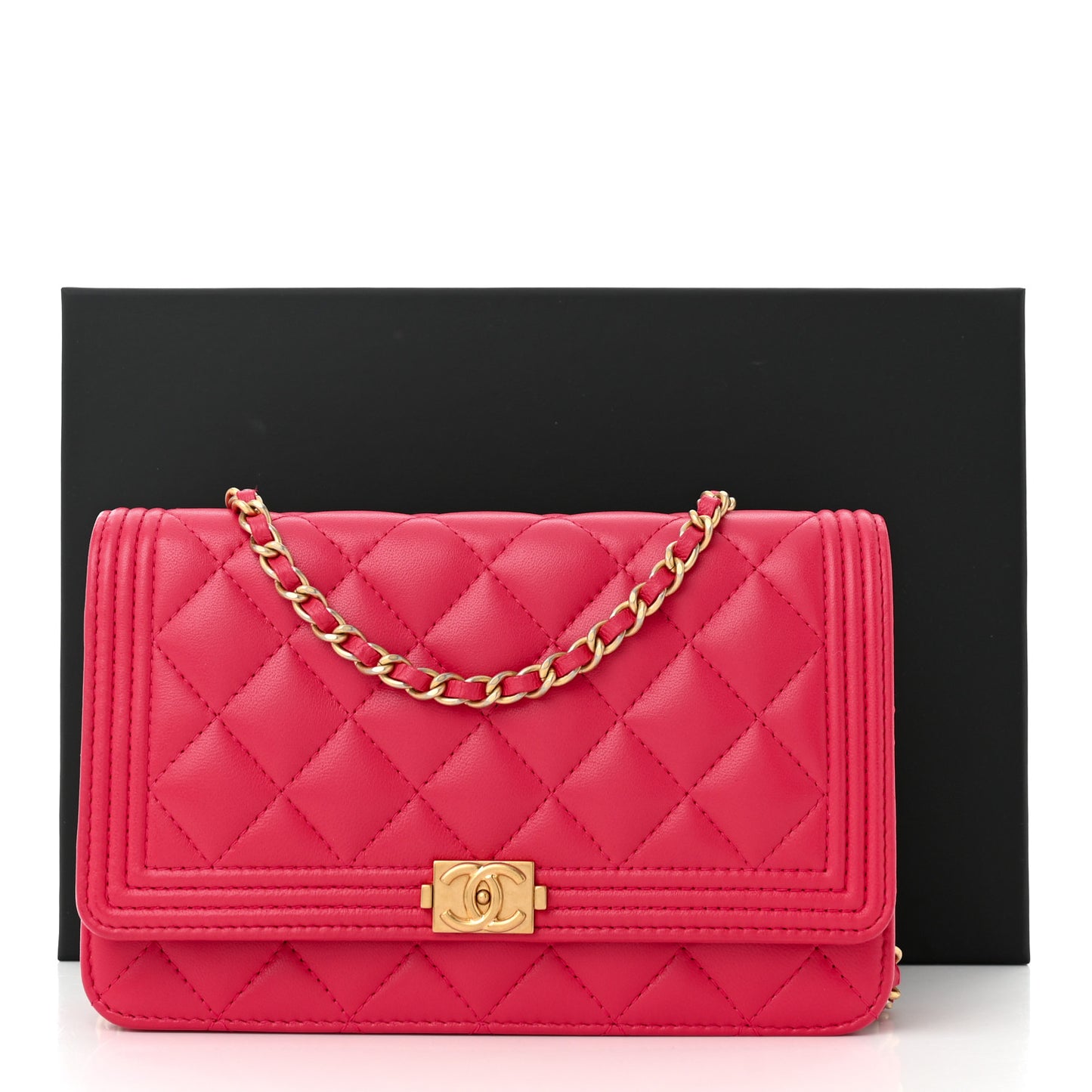 Lambskin Quilted Boy Wallet On Chain WOC Dark Fuchsia