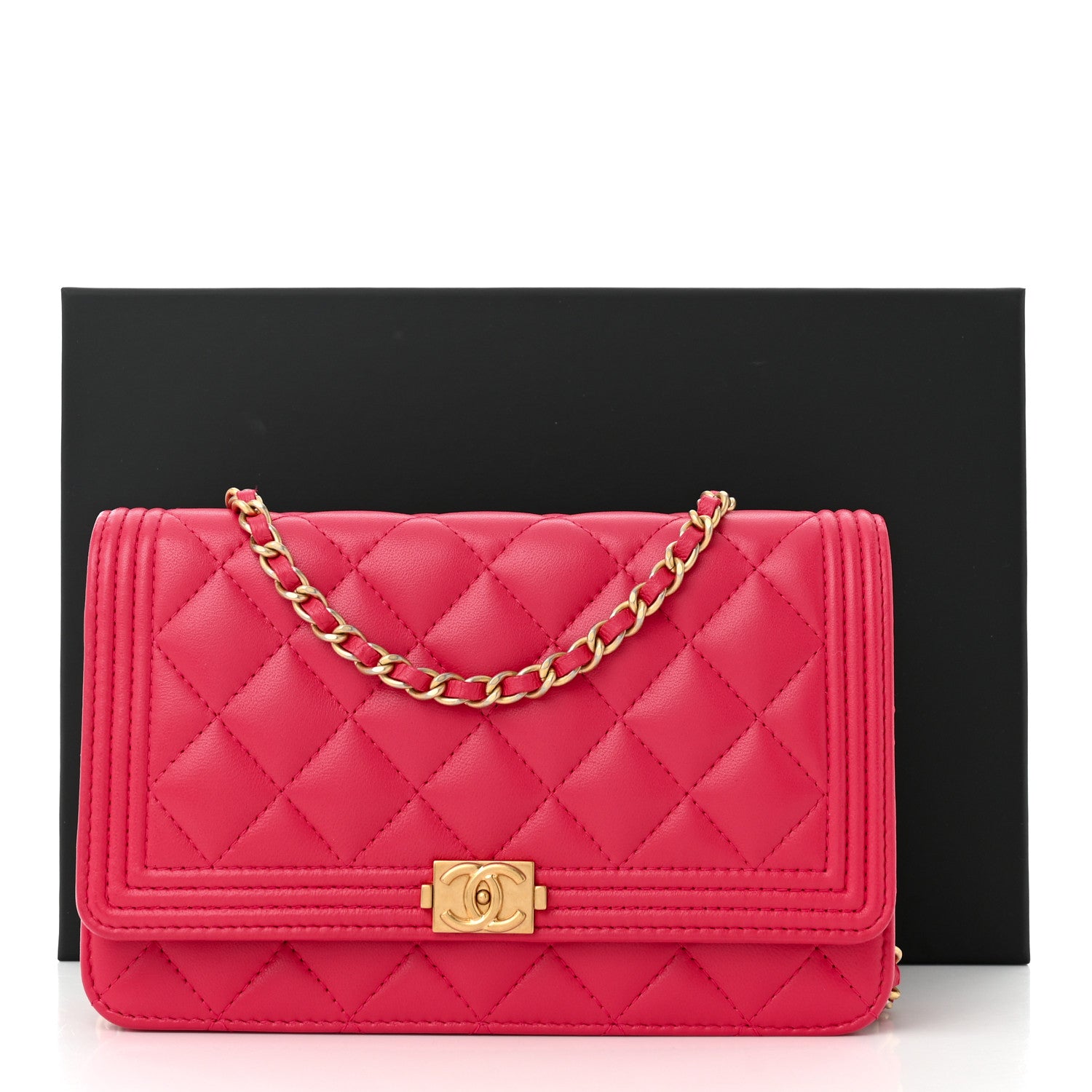 Chanel Lambskin Quilted Boy Wallet On Chain WOC Dark Fuchsia 12 of 12