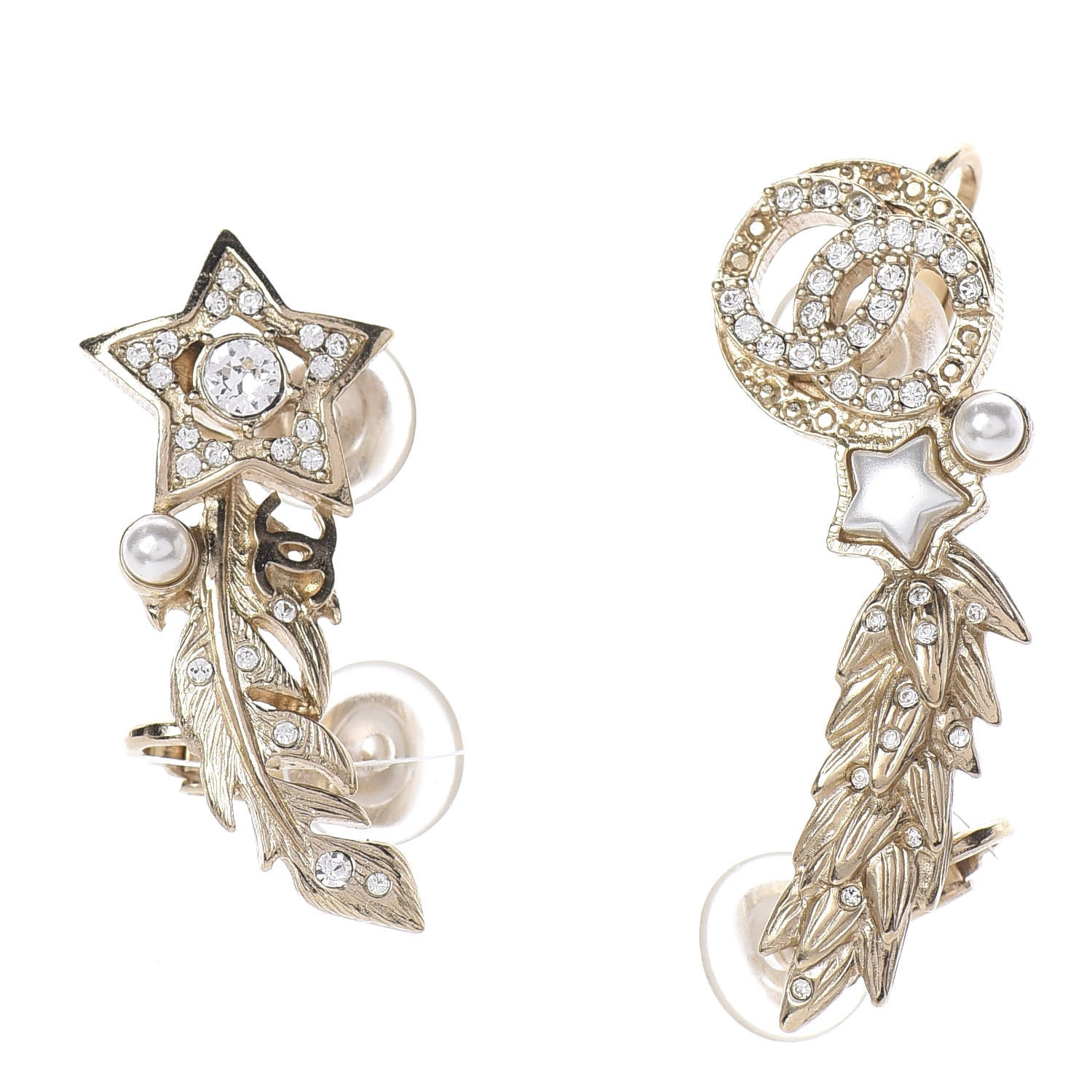 Chanel Feather Star CC Clip On Earrings Gold 1 of 4