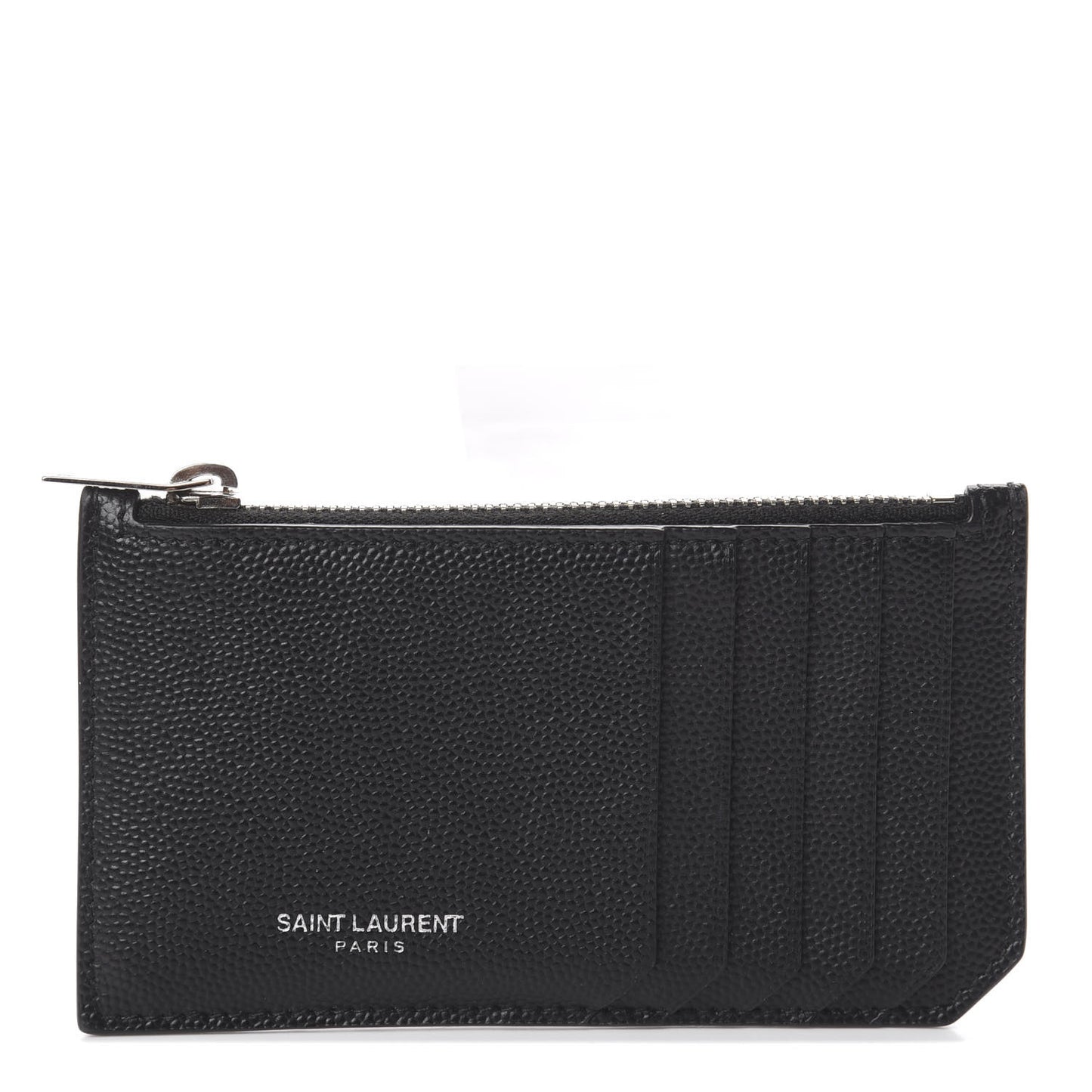 Grained Calfskin 5 Fragments Zip Pouch Card Holder Black