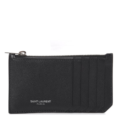 Saint Laurent Grained Calfskin 5 Fragments Zip Pouch Card Holder Black 1 of 5