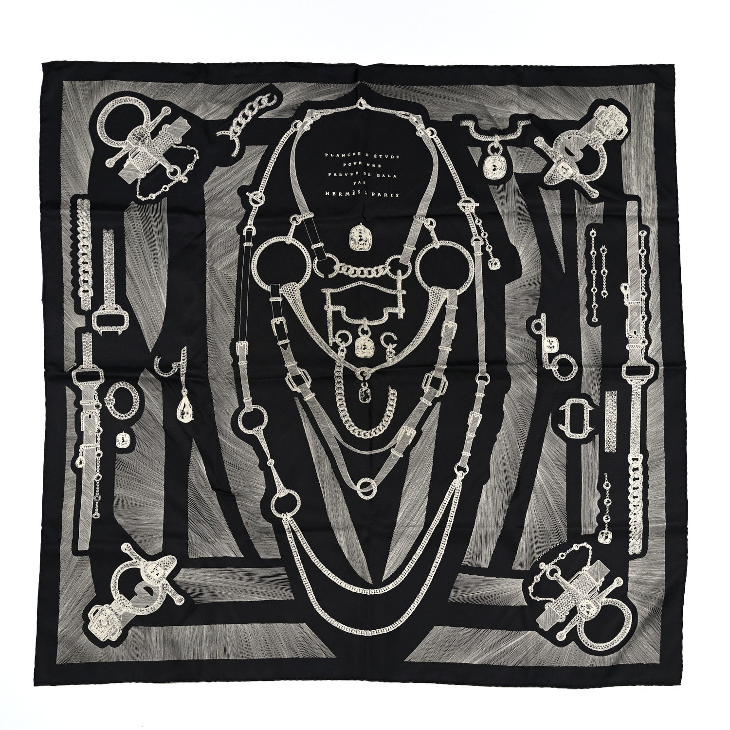 Hermes Silk Etude Pour Une Parure De Gala Scarf 90 Black White 1 of 4