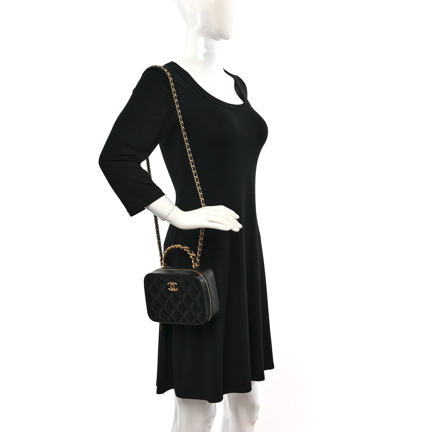 Chanel Lambskin Quilted Top Handle Small Vanity Case Black 2 of 11