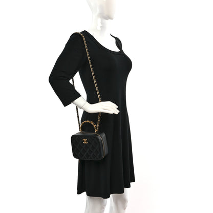 Chanel Lambskin Quilted Top Handle Small Vanity Case Black 2 of 11