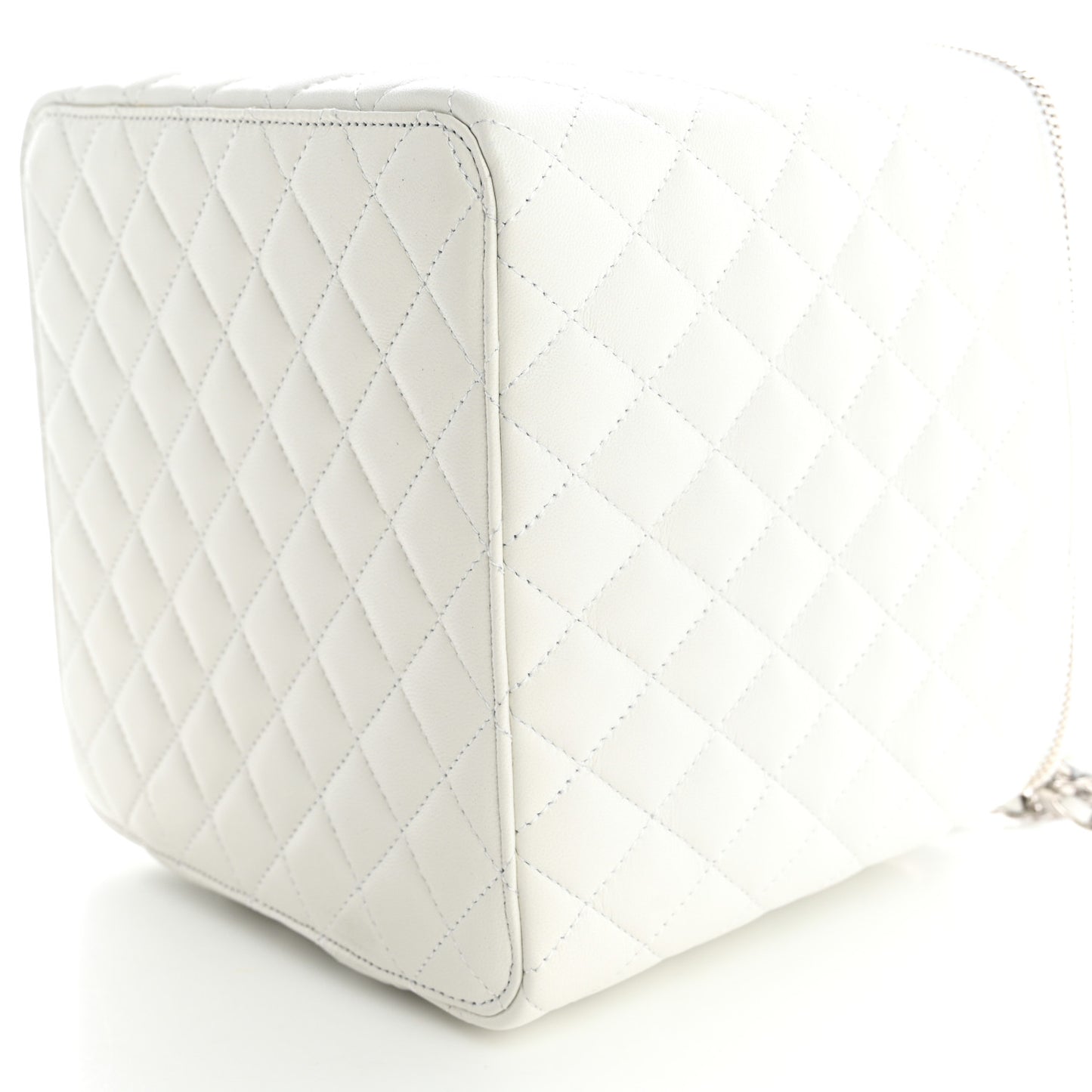Lambskin Quilted Large Top Handle Jewelry Box With Chain White