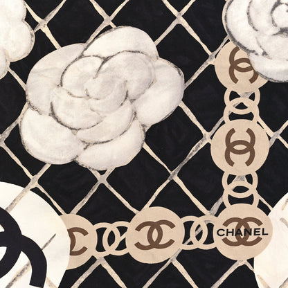 Chanel Silk Camellia CC Square Scarf Black 2 of 4
