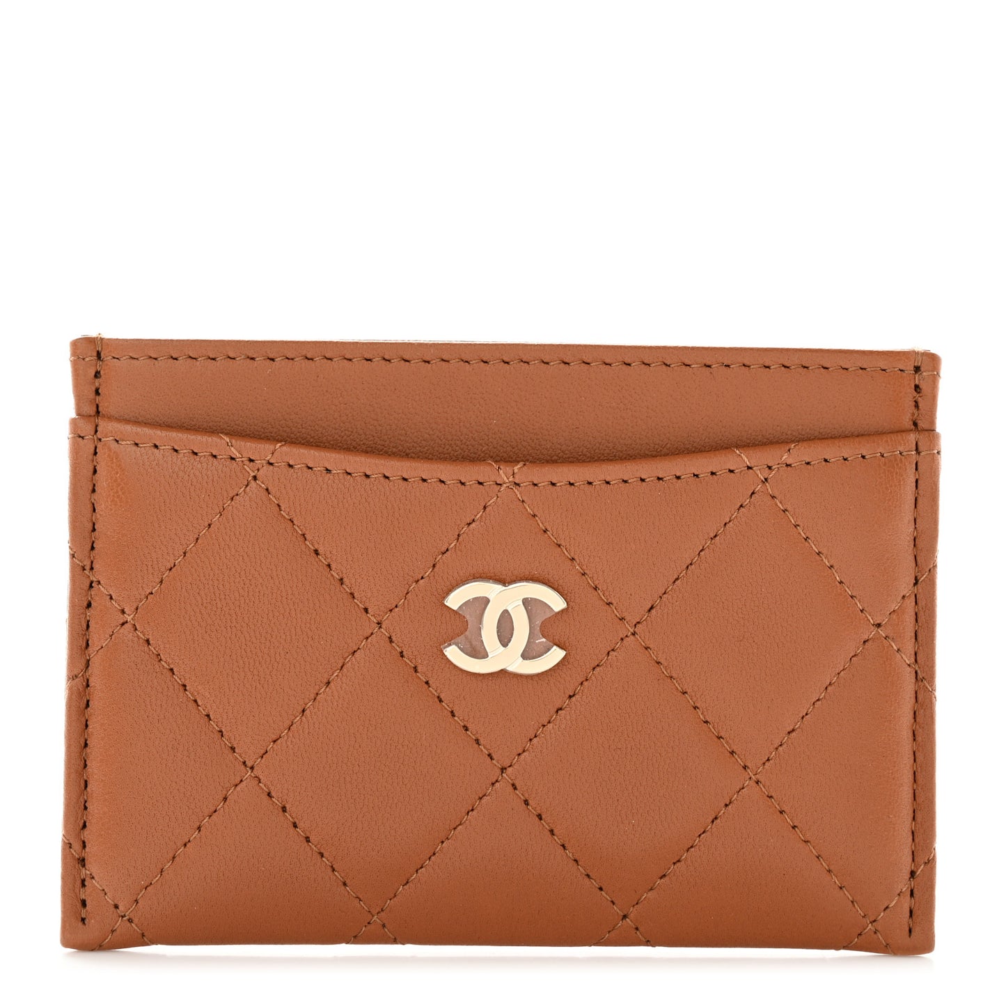 Lambskin Quilted Card Holder Brown
