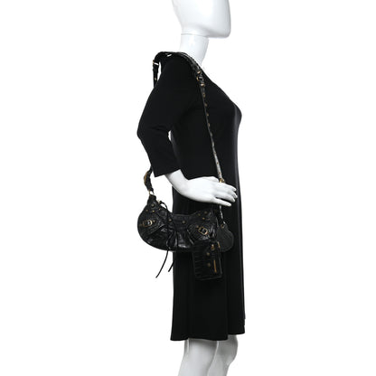Balenciaga Extra Supple Calfskin Crocodile Embossed Le Cagole Shoulder Bag XS Black 2 of 11