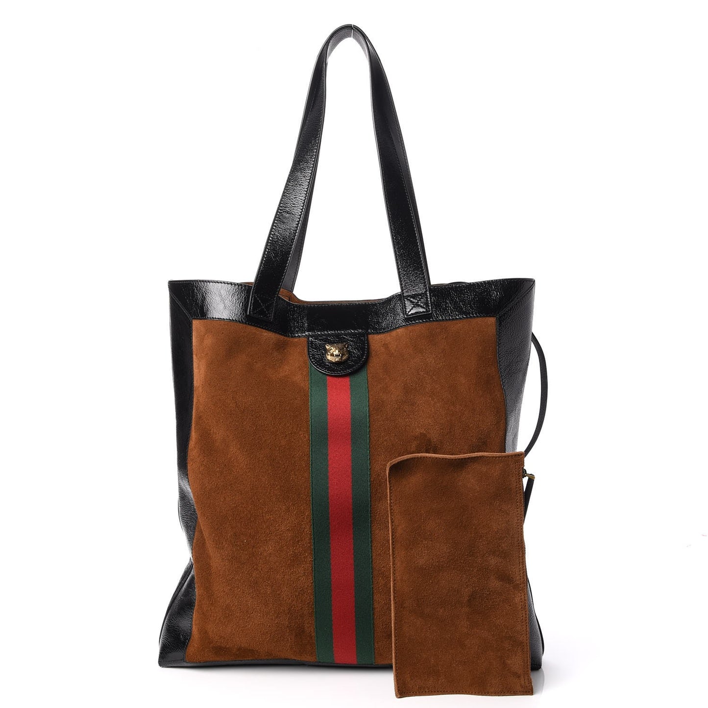 Suede Patent Web Large Ophidia Vertical Shopping Tote Nocciola Black