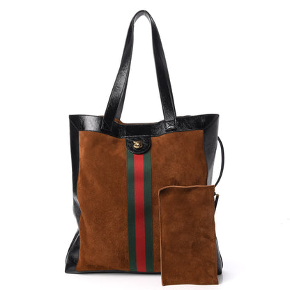 Gucci Suede Patent Web Large Ophidia Vertical Shopping Tote Nocciola Black 3 of 9