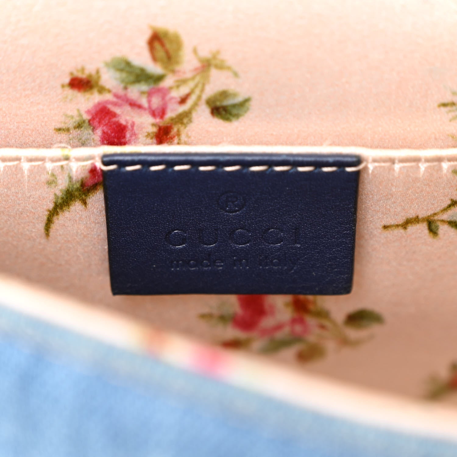 Gucci Denim Matelasse Floral Embroidered Mini GG Marmont Shoulder Bag Blue 6 of 12