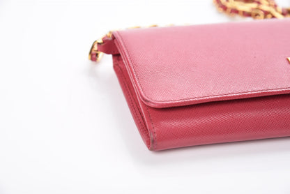 Prada Saffiano Metal Oro Chain Wallet Peonia 16 of 22