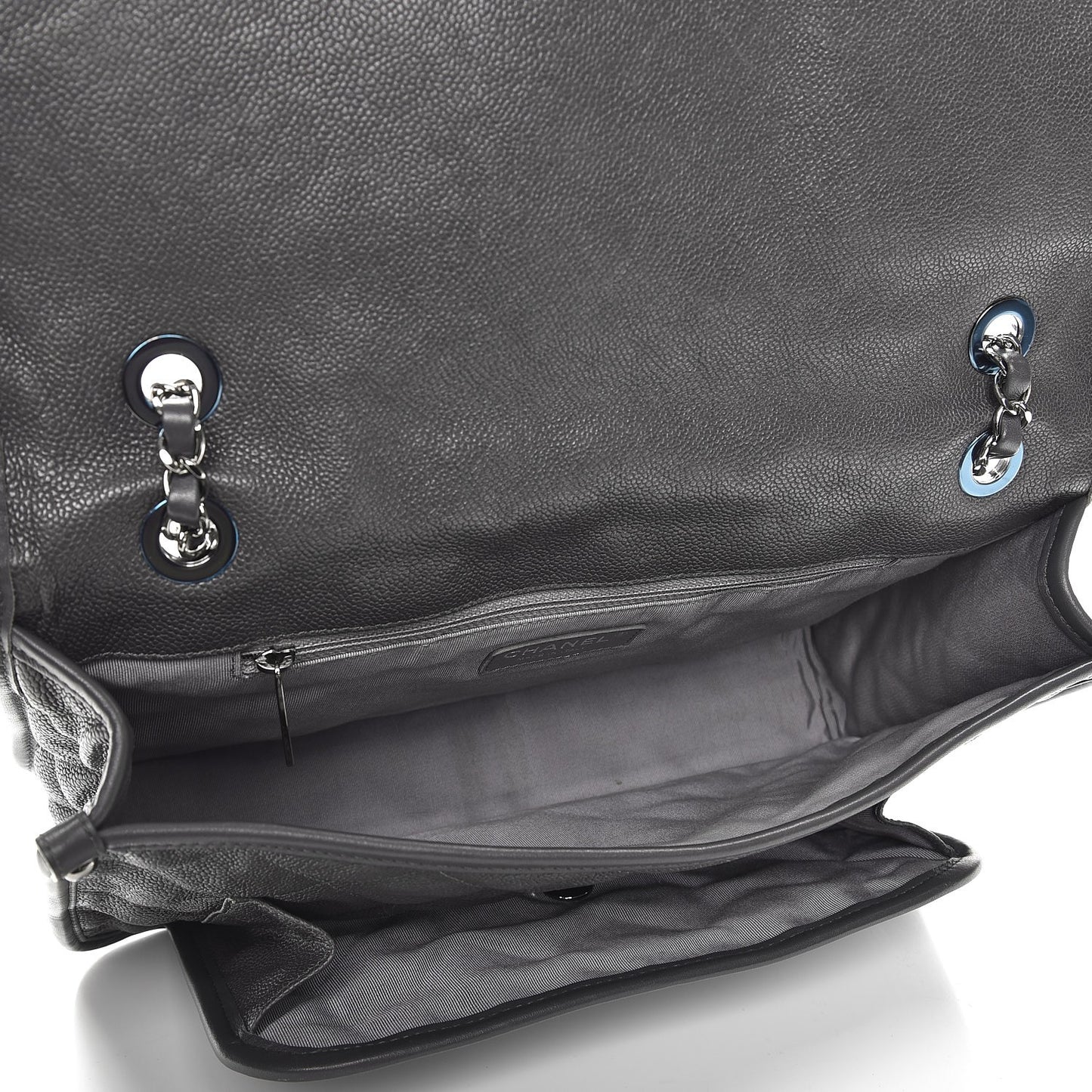 Caviar Quilted Large French Riviera Flap Dark Grey