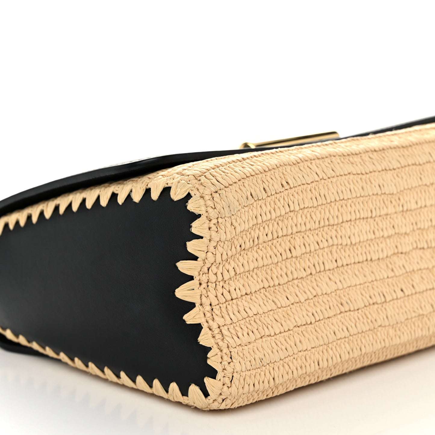 Calfskin Raffia Twist Shoulder Bag MM Black