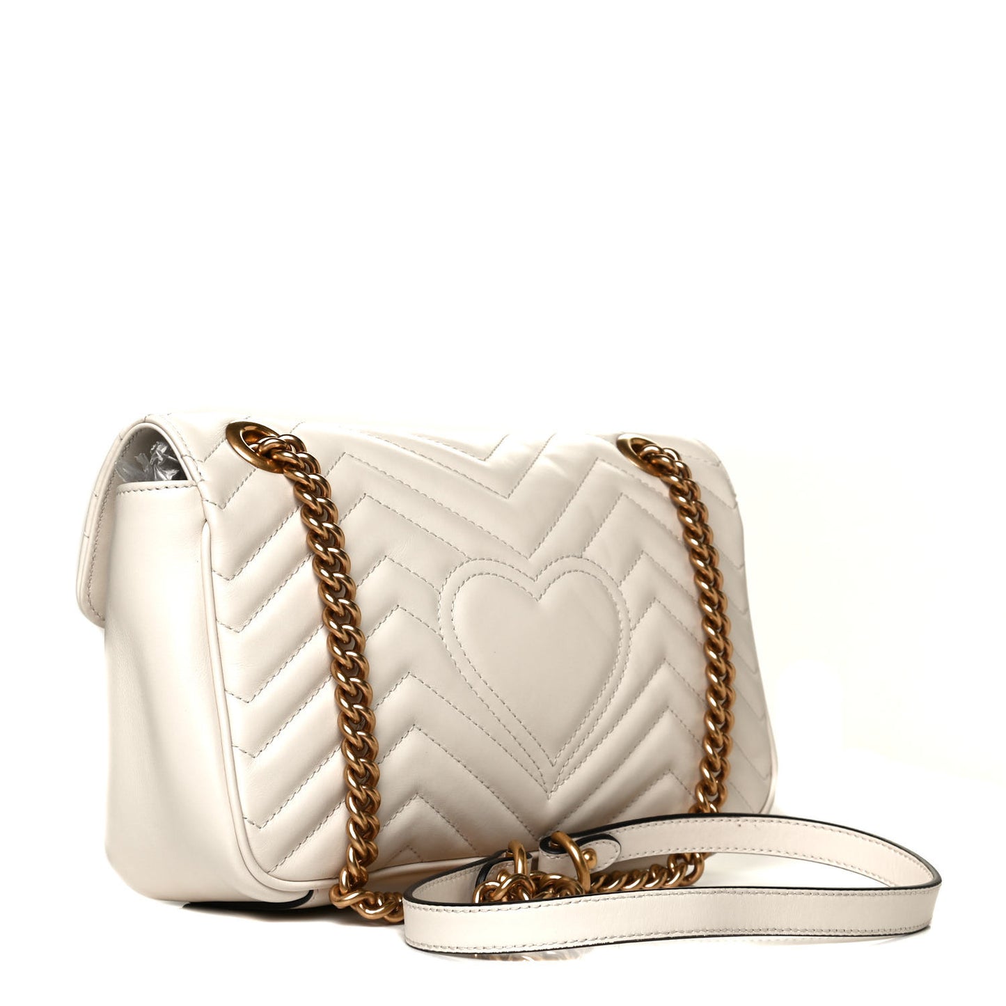 Calfskin Matelasse Small GG Marmont Shoulder Bag White