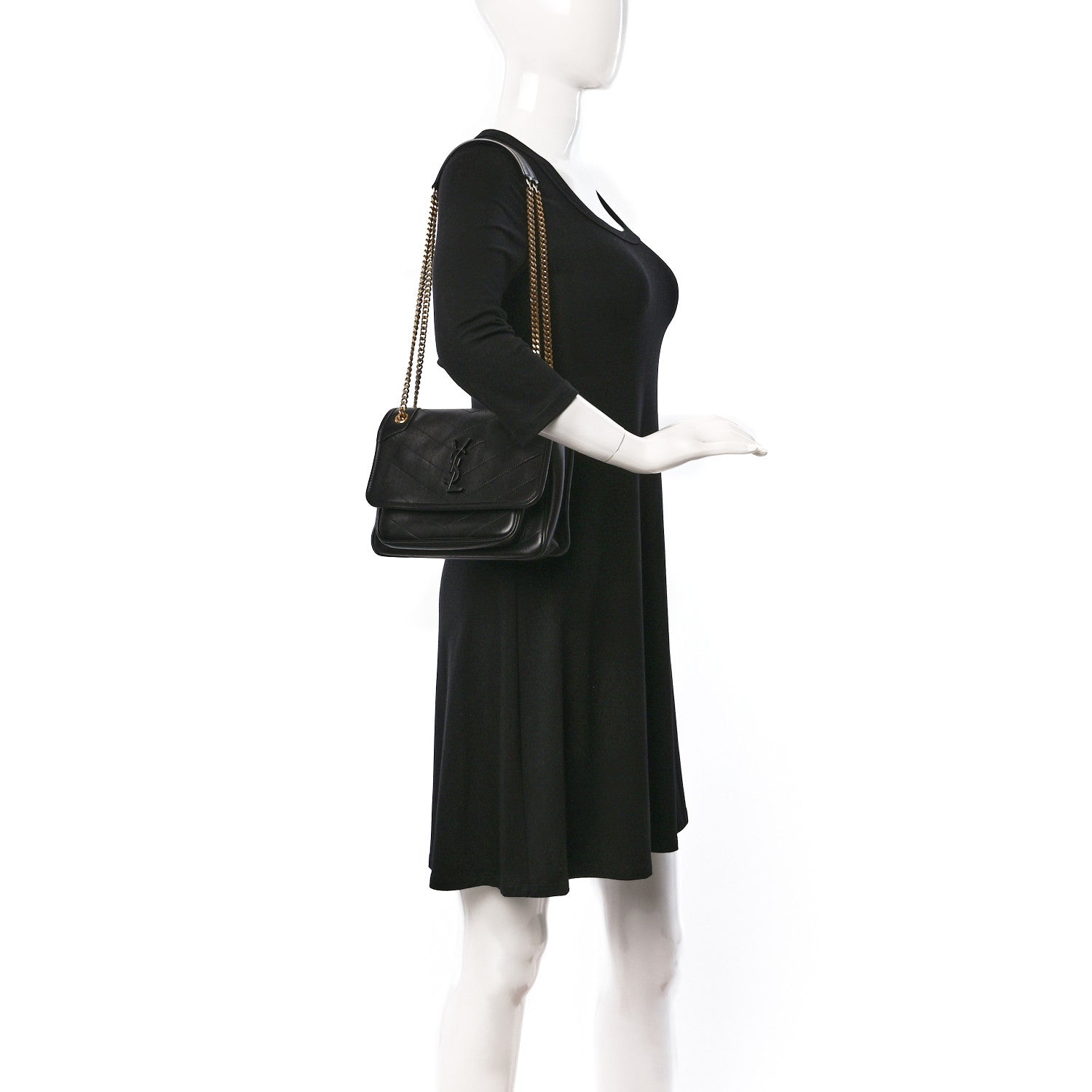 Saint Laurent Lambskin Matelasse Monogram Baby Niki Chain Satchel Black 2 of 12