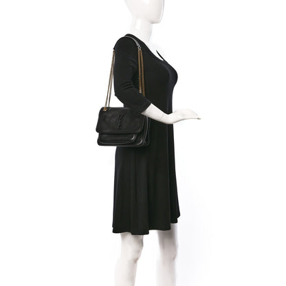 Saint Laurent Lambskin Matelasse Monogram Baby Niki Chain Satchel Black 2 of 12