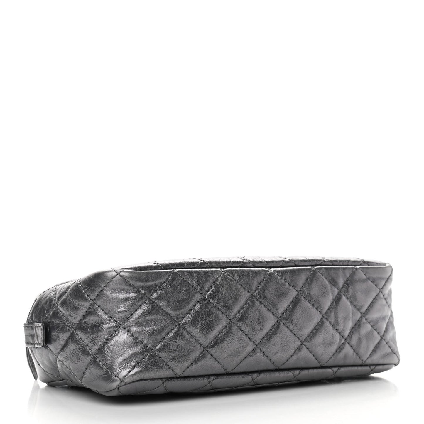 Metallic Aged Calfskin Quilted Medium Reissue Camera Case Dark Silver