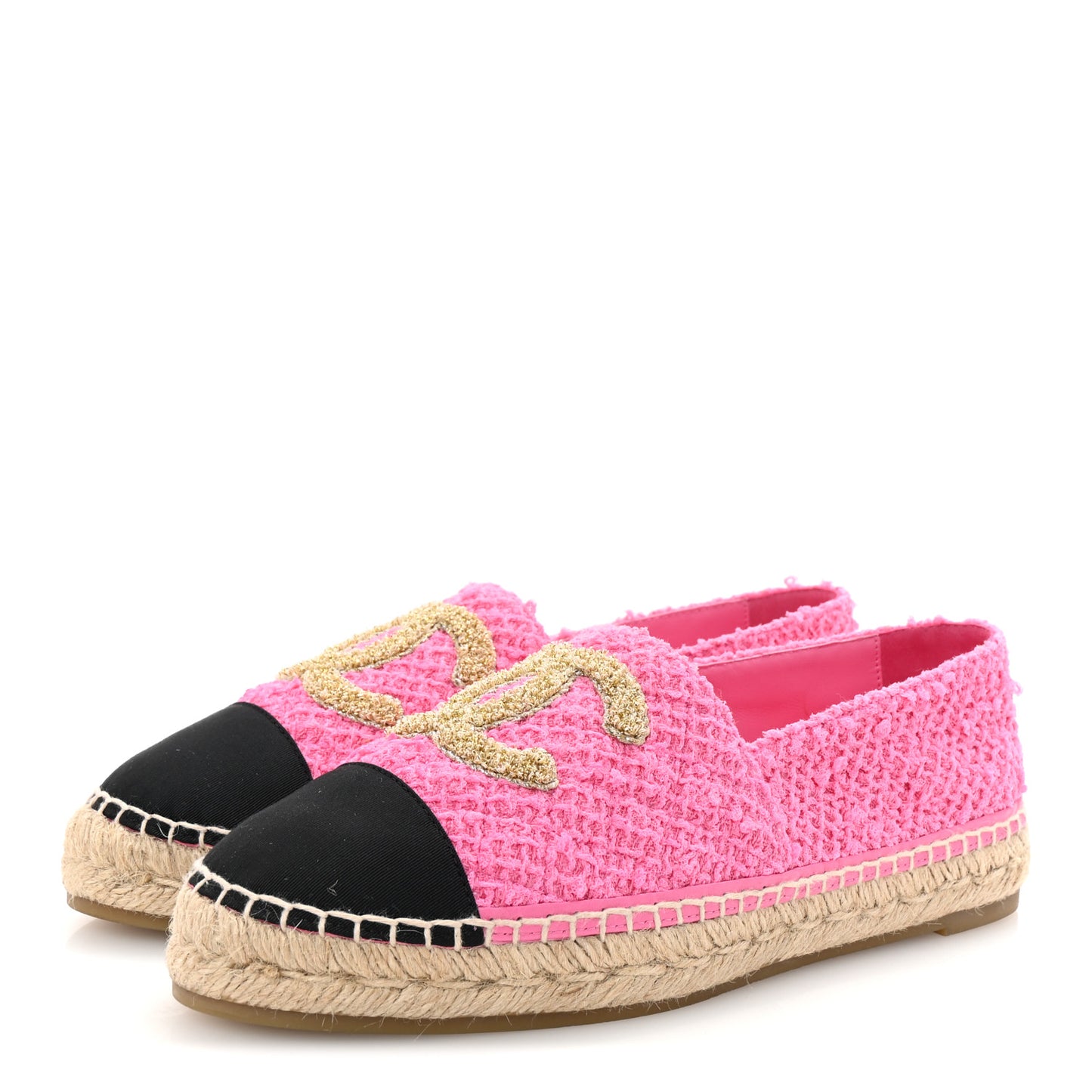 Tweed Grosgrain CC Espadrilles 41 Pink Black