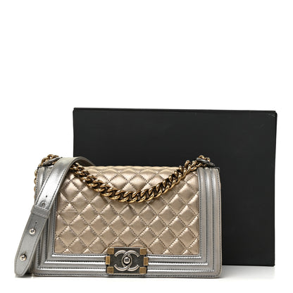 Chanel Metallic Calfskin Quilted Medium Boy Flap Khaki 26 of 26