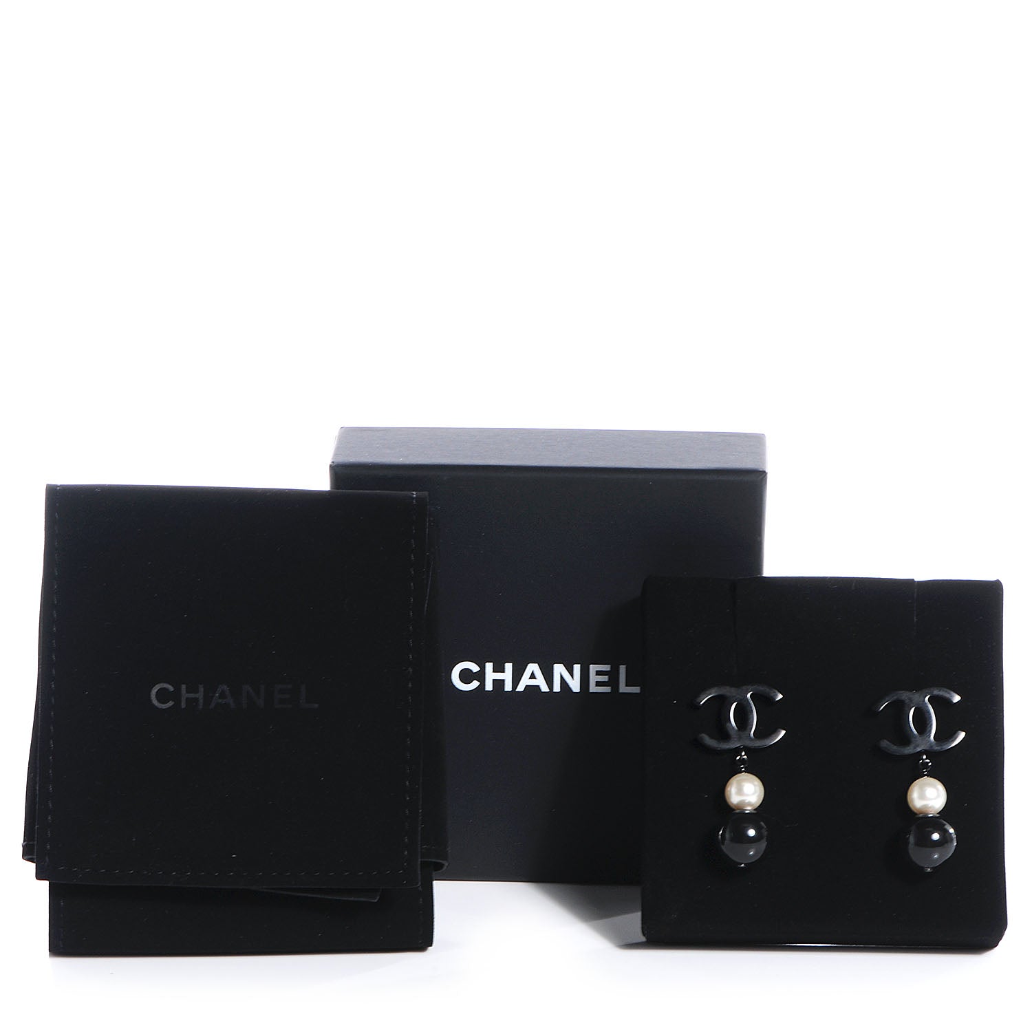 Chanel Ruthenium Pearl Bead CC Drop Earrings Black 5 of 5