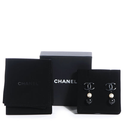 Chanel Ruthenium Pearl Bead CC Drop Earrings Black 5 of 5