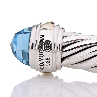 David Yurman Sterling Silver 14K Yellow Gold Blue Topaz 7mm Cable Classics Bracelet 4 of 4