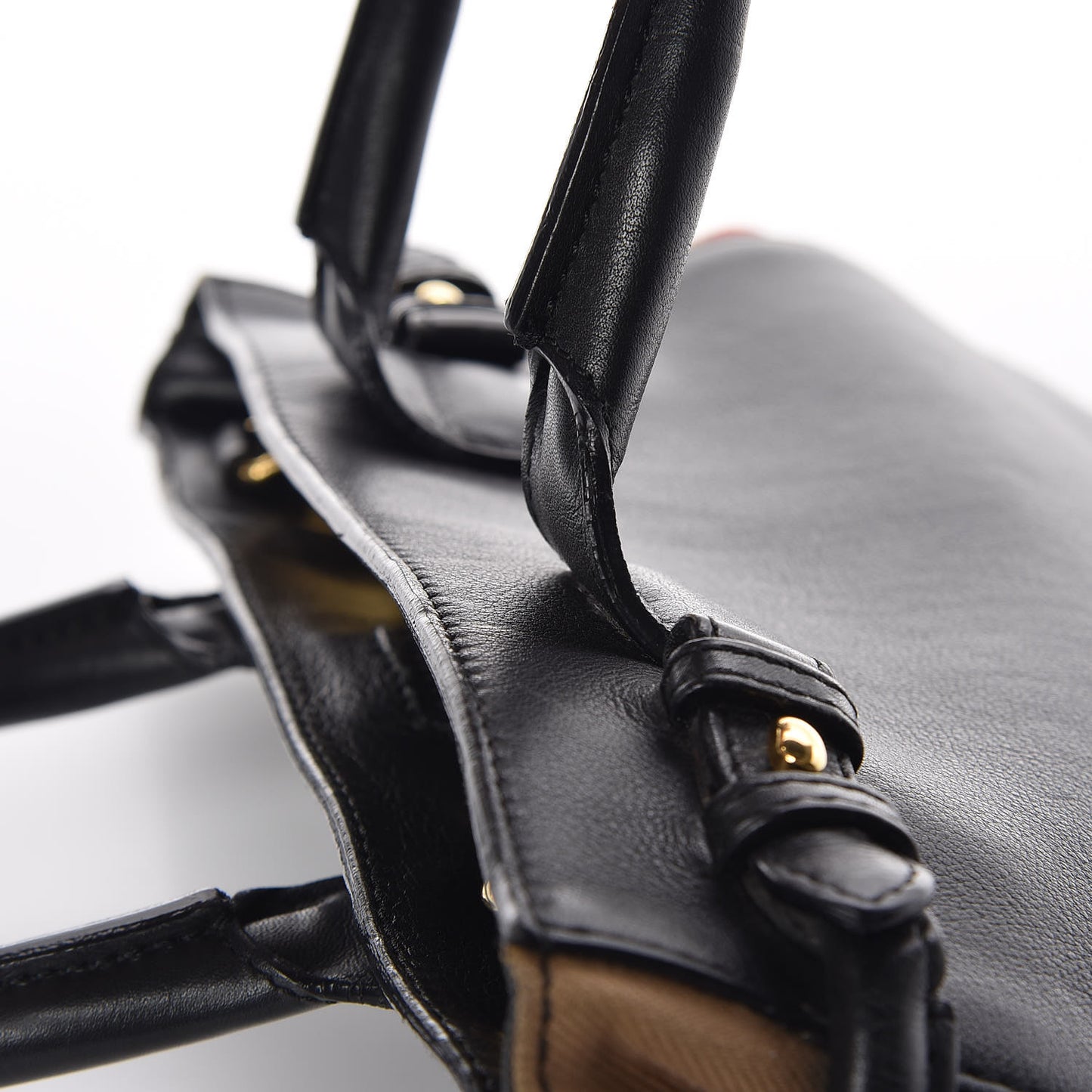 Calfskin House Check Small Banner Tote Black