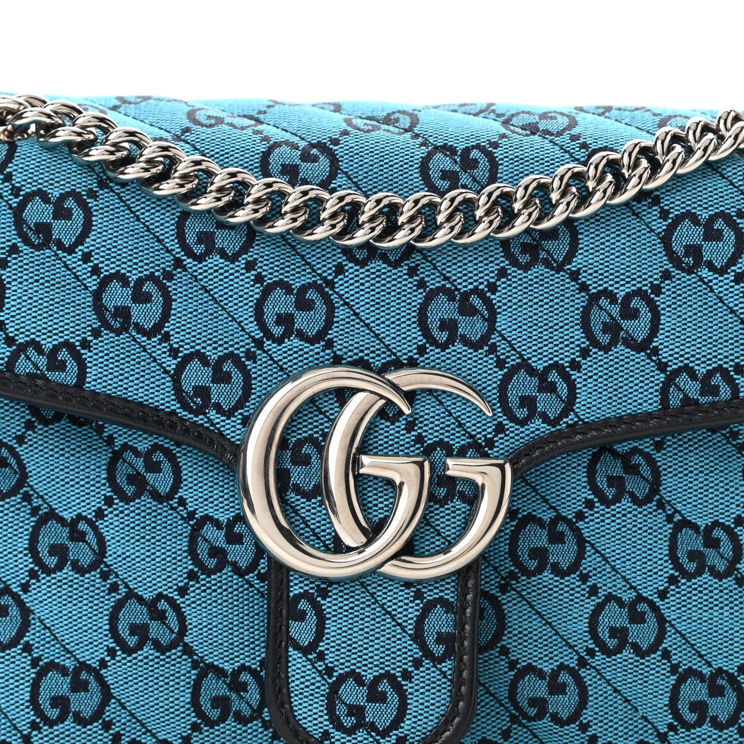 Gucci Monogram Multicolor Matelasse Diagonal Small GG Marmont Shoulder Bag Light Blue 8 of 10