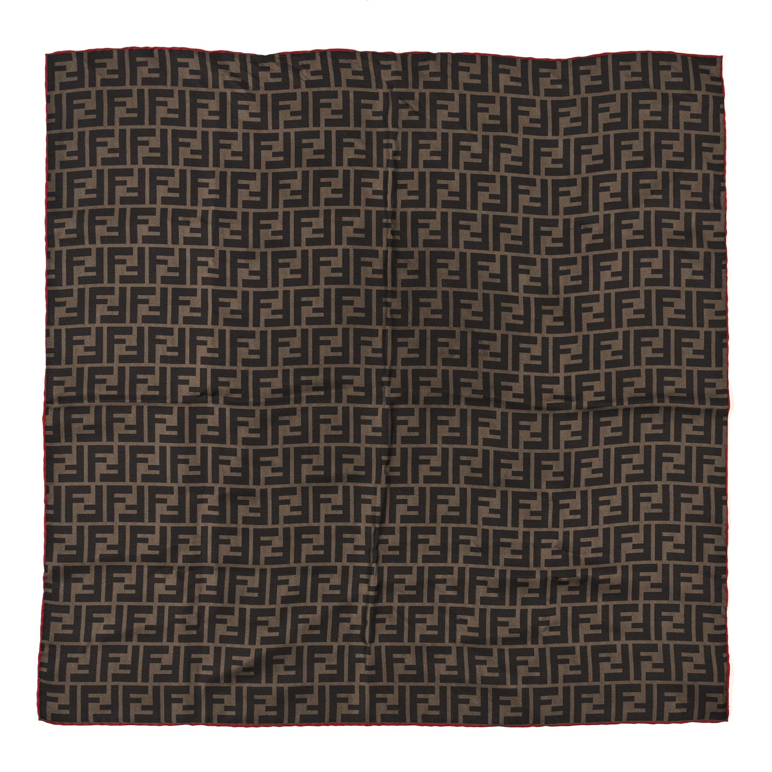 Fendi Silk FF Scarf Brown Black Red 1 of 3