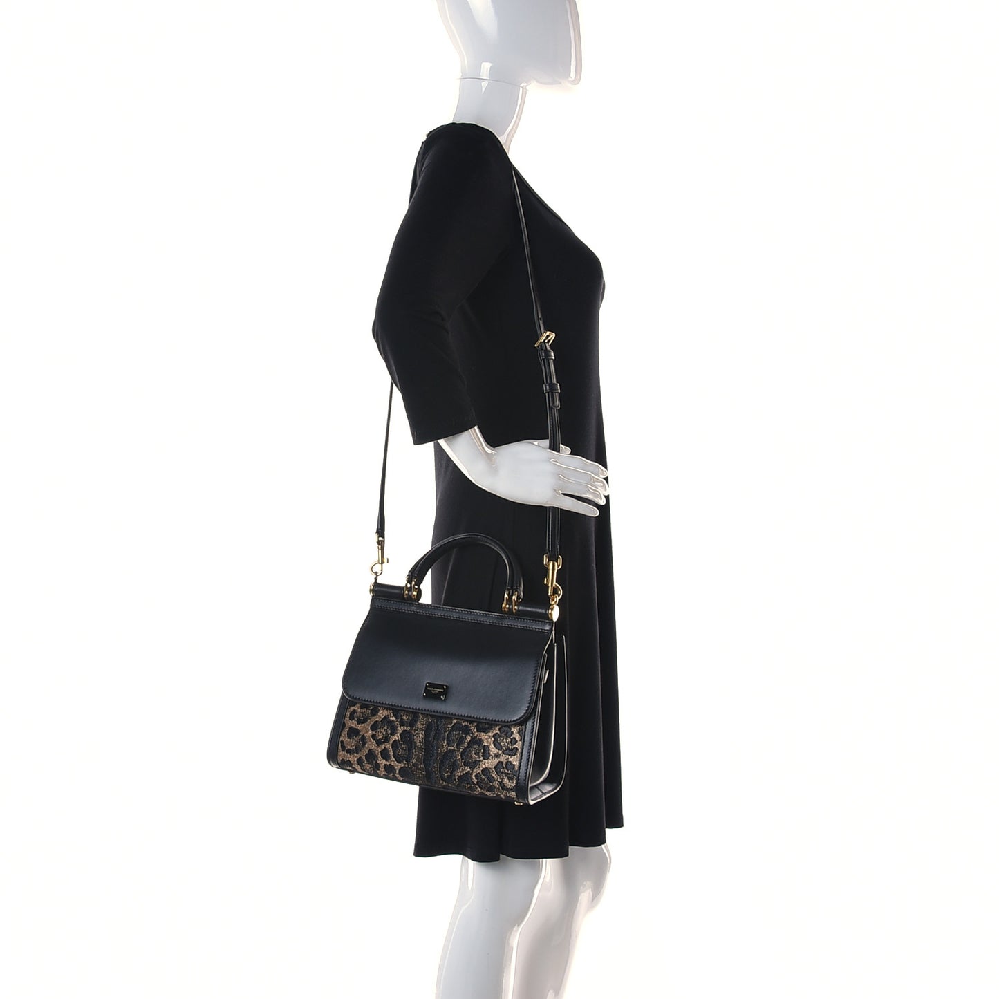 Calfskin Leopard Print Raffia Medium Sicily 58 Satchel Black Multicolor