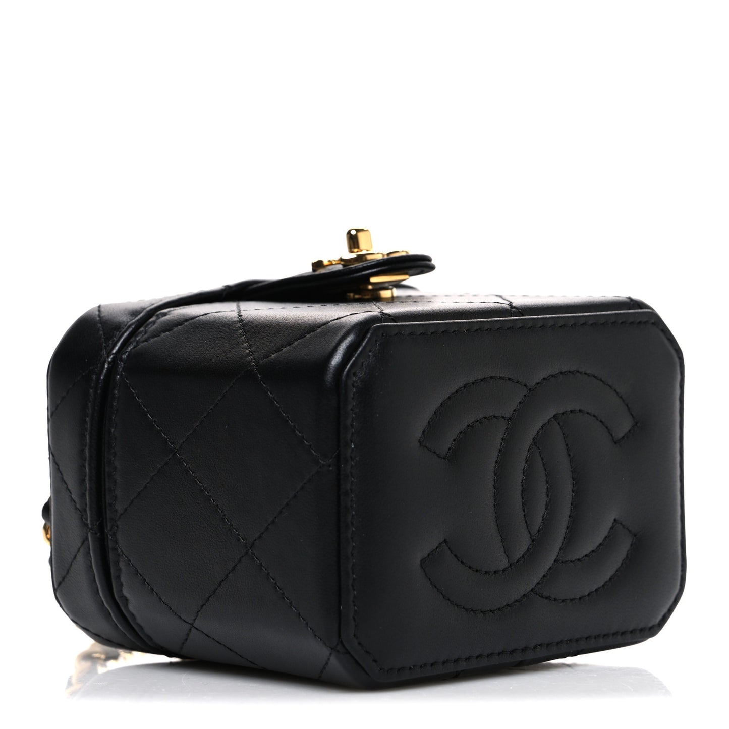 Lambskin Quilted Vanity Clutch With Chain Black