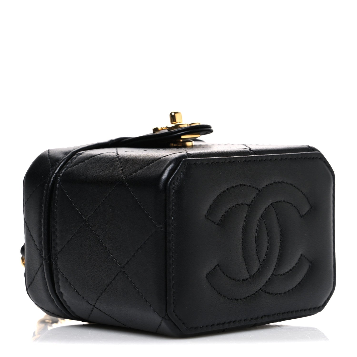 Chanel Lambskin Quilted Vanity Clutch With Chain Black 3 of 9